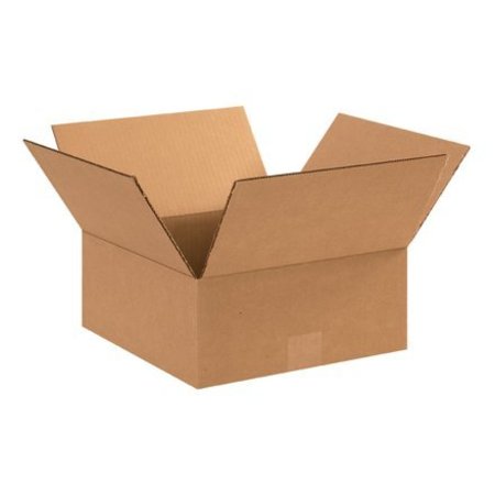 BOX PACKAGING Flat Cardboard Corrugated Boxes, 11"L x 11"W x 4"H, Kraft 11114
